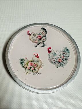 Resin Chicken Trinket Dish with Floral Patterns